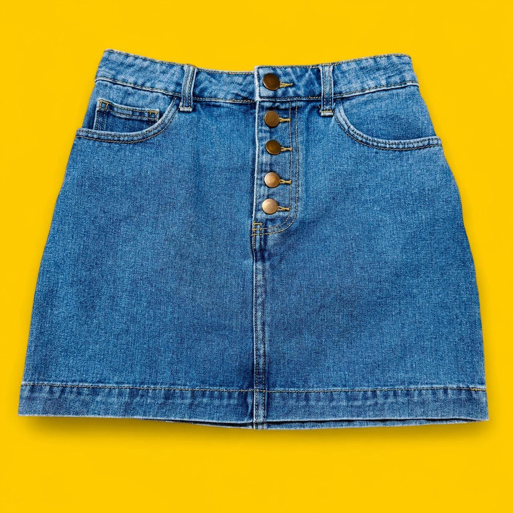 Retro Club Grunge Forever 21 Button Fly Blue Jean Denim Mini Skirt Small